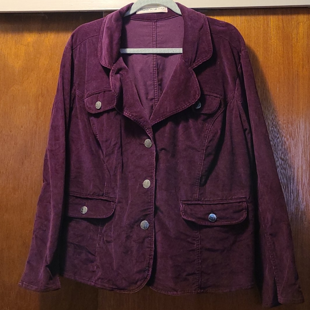 Women's Plus Size Burgundy Corduroy Blazer